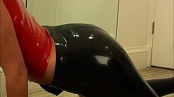 High heels latex babe Alicias sexy tight fetish wear in nylon pants and naughty