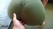 Fit babe makes him Cum in her gym pants and pull them up filled with warm sticky cum